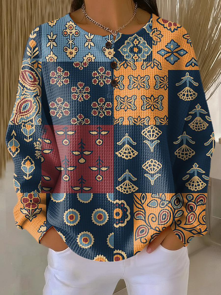 Anika | Pull à Imprimé Floral en Tartan Ethnique