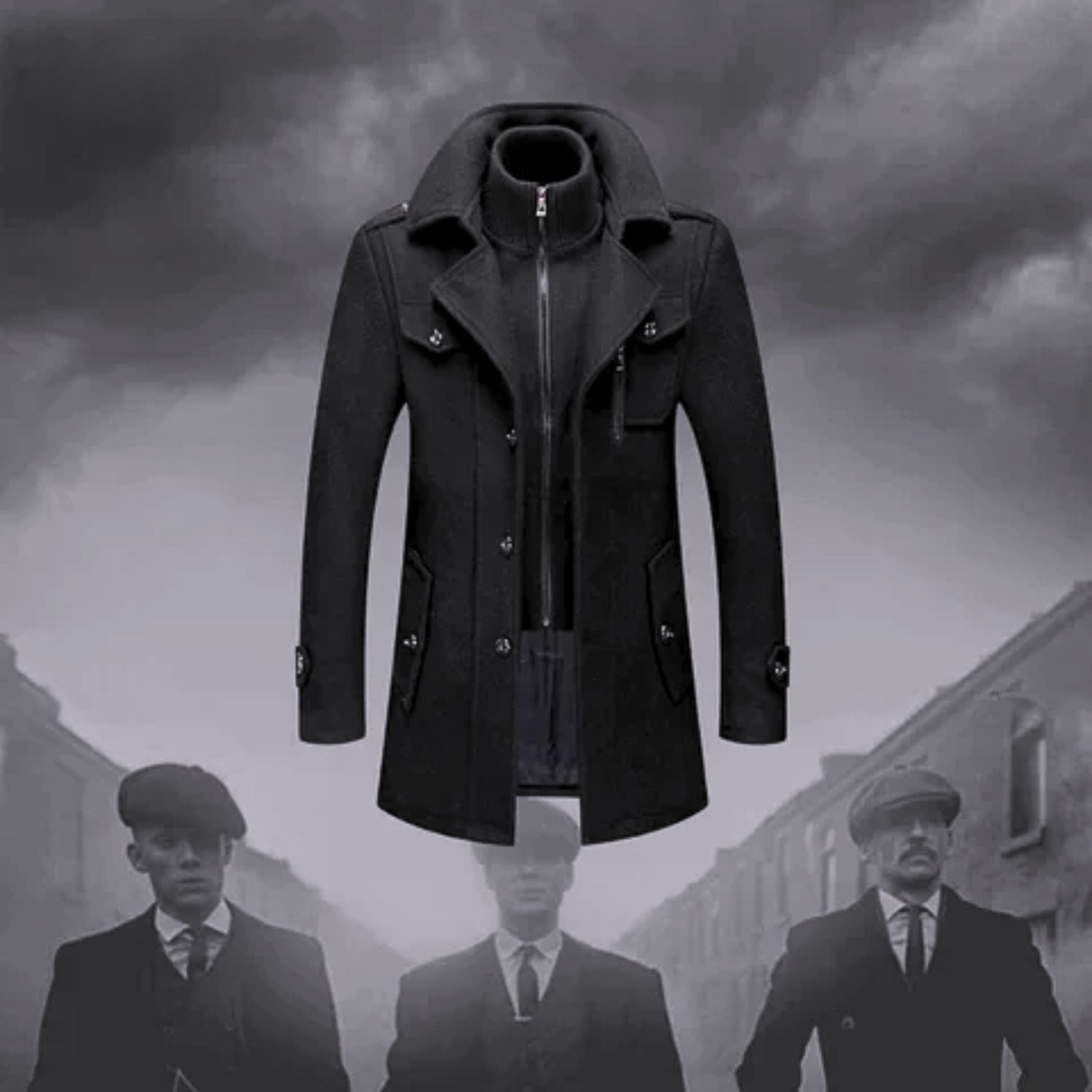 Manteau d'hiver WoolGuard Peaky Blinders | Trench-coat luxueux à double col pour homme