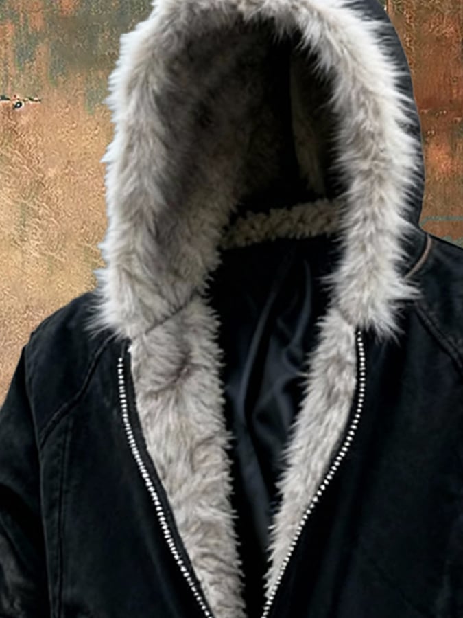 JULIEN LYON™ | BLOUSON SUÉDÉ À CAPUCHE FOURRURE