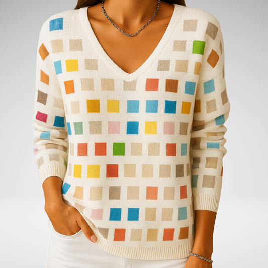 Béatrice – Pull coloré avec col en V