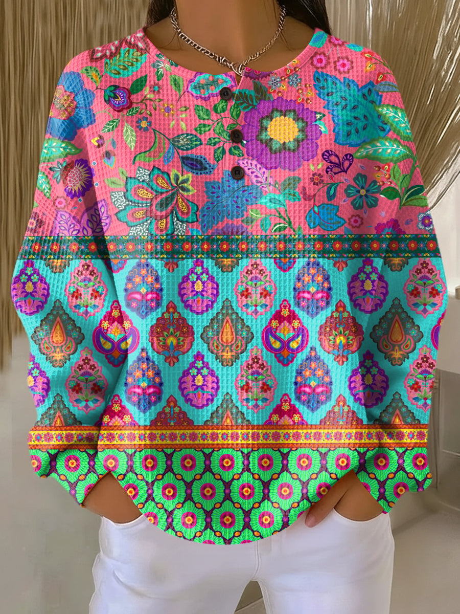 Signo | Pull avec Rayures Florales Ethniques