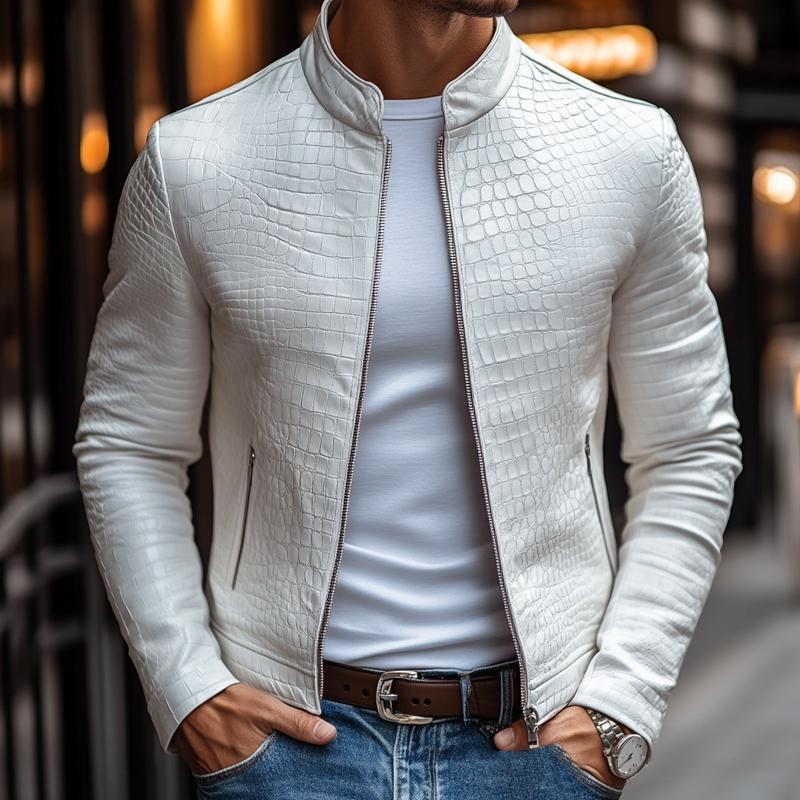 Ethan™ - Veste à col montant zippée au motif pierre élégant